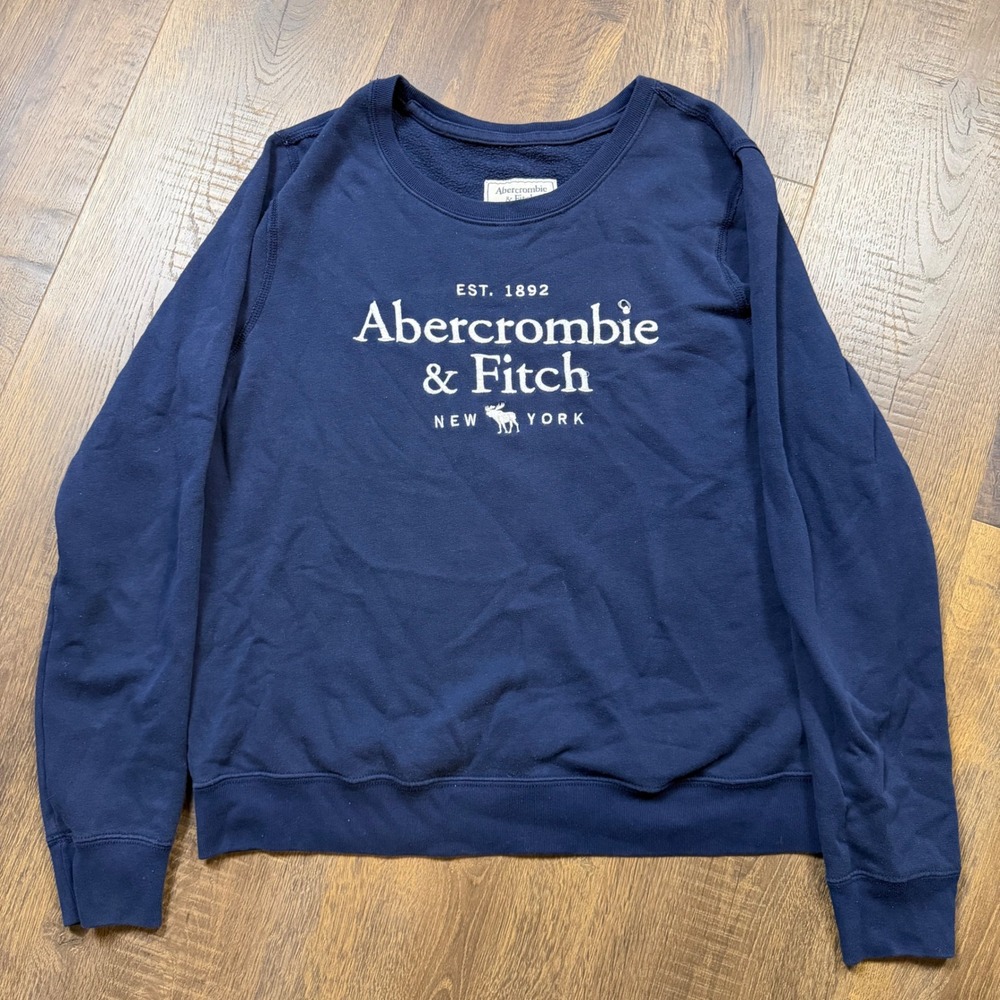Abercrombie & Fitch Womens L Navy Blue Embroidered Logo Crewneck Sweatshirt